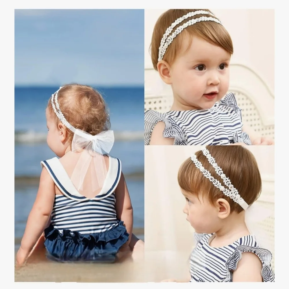 Vintage Lace Baby Headband Pearl & Crystal Embellished Double Strand Hairband